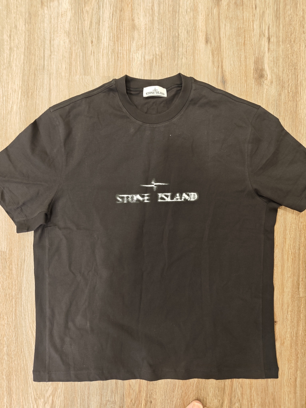 [TOP] Stone Island Black Short Sleeve Tee with Faded White Logo
